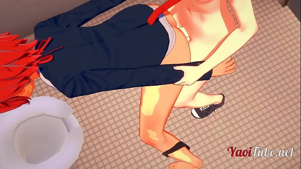 2 NekoBoys having sex in School'_s Toilet, handjob and anal with crempie